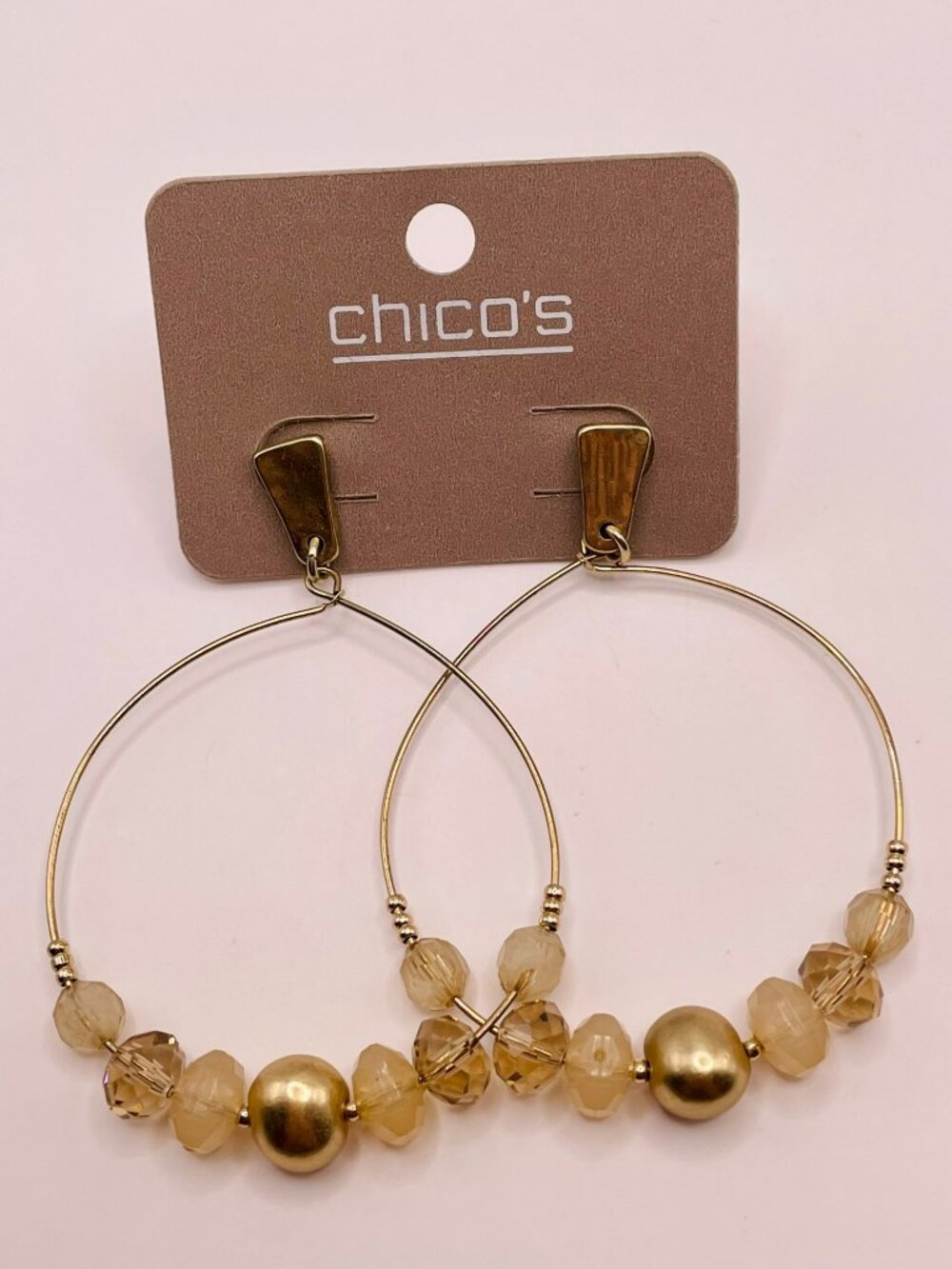 Chico's Gold-Tone Beaded Hoop Earrings Neutral Beads -52B